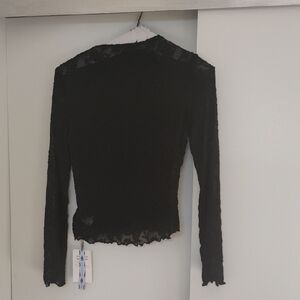 Cider Black Lace Long sleeve Women's See Through Top Size 6, M